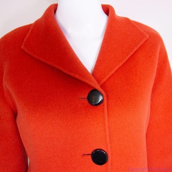 Carole Little 100% wool Orange blazer jacket with black button, size Petite - Picture 3 of 16